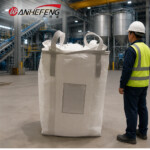 Corner Hanging 4+2 Lifting Loops Ton Bag, Thickened Double Warp Fabric Bulk Bag with Double Material Ports, Moisture-Proof Inner Film for Forklift Crane Lifting