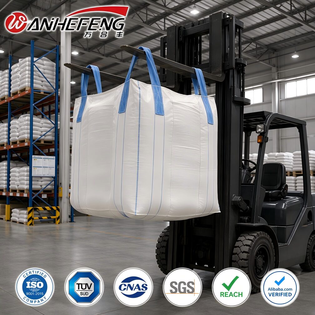 1Ton–1.5Ton SGS Qualified PP Bulk FIBC Baffle Sack, Cross Corner Lifting Belts Reusable Jumbo Container Bag For Chemical Raw Materials